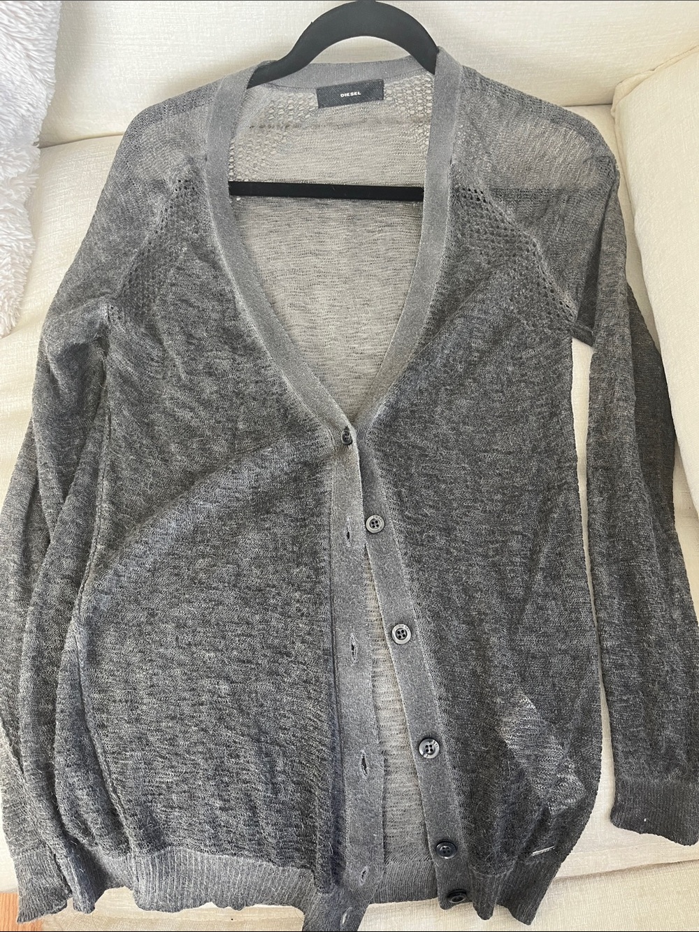 Diesel Olive Sheer Open-Knit Button Cardigan